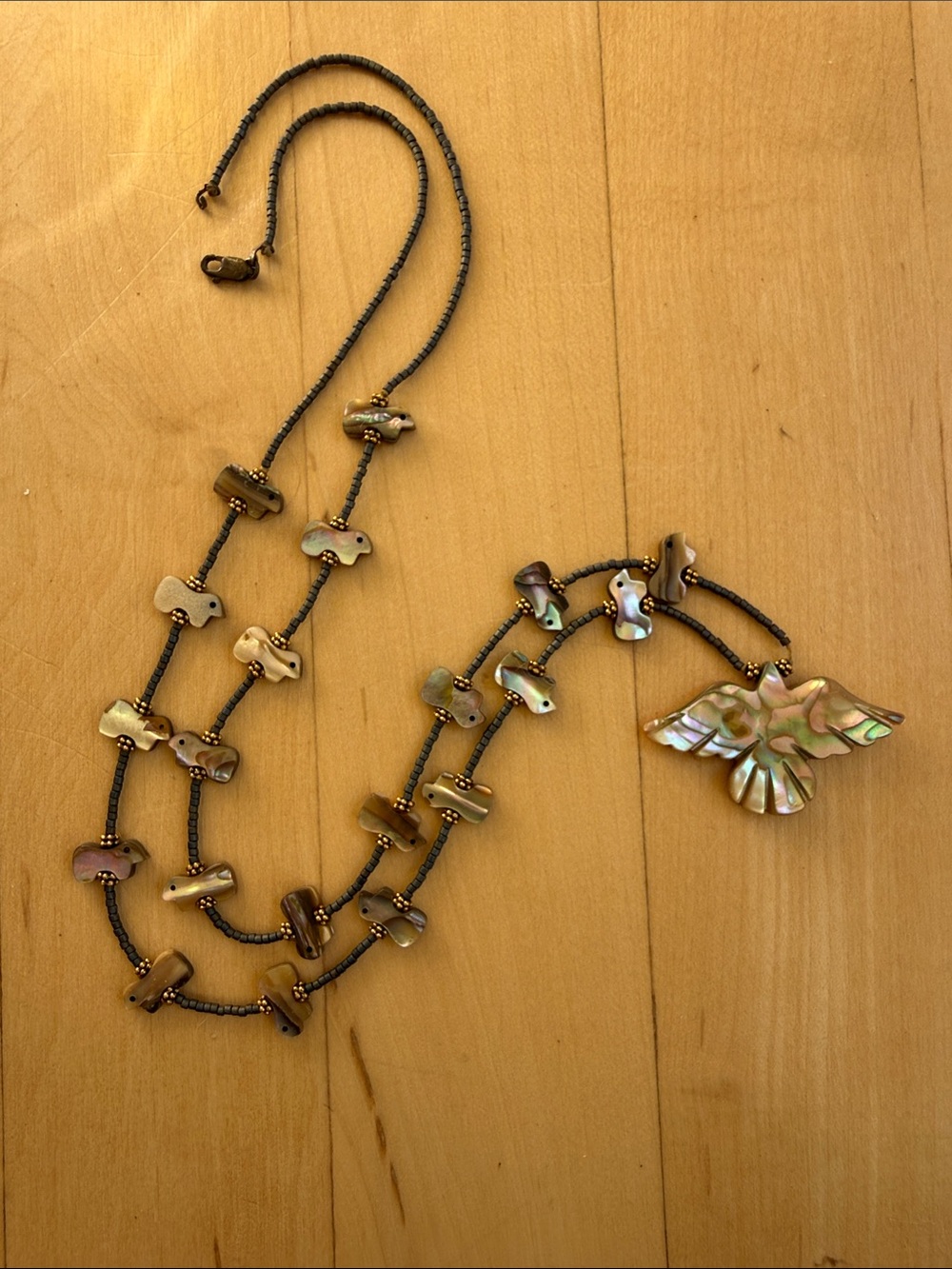 Handcrafted Abalone Shell Bird Pendant Necklace - Iridescent